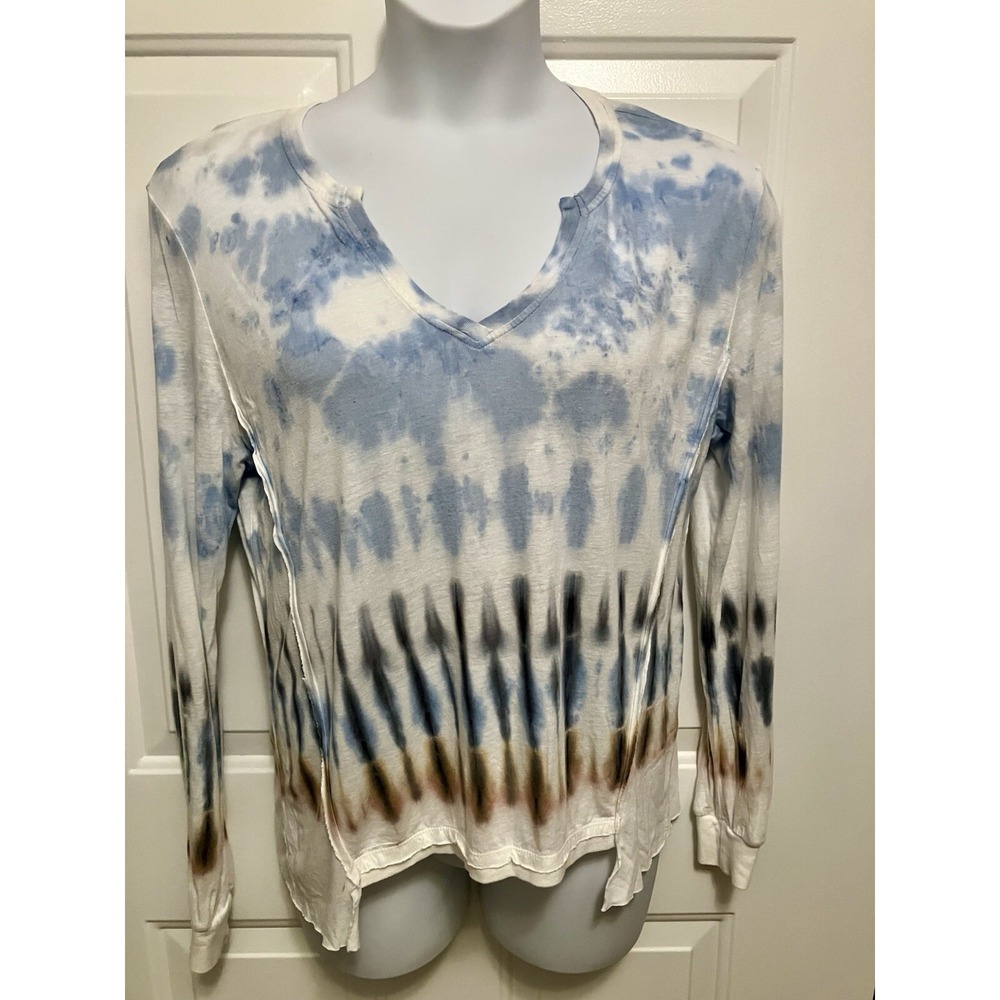Young Fabulous & Broke Womens Medium Tie Dye Top V Neck Long Sleeve Shirt Blouse